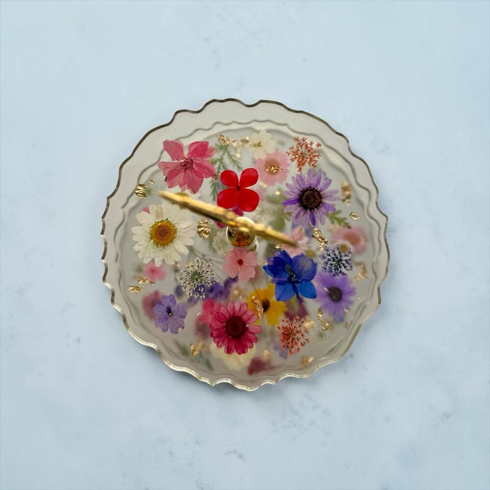 Petal Veil Tiered Stand | Handcrafted Floral Resin Serving Tray | Elegant Garden